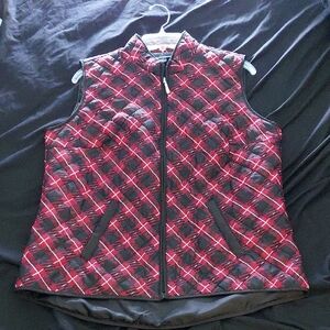 Karen Scott Red and Black Quilted Plaid Vest